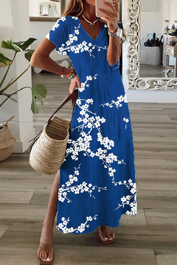 Plum Blossom Print Cotton Dress