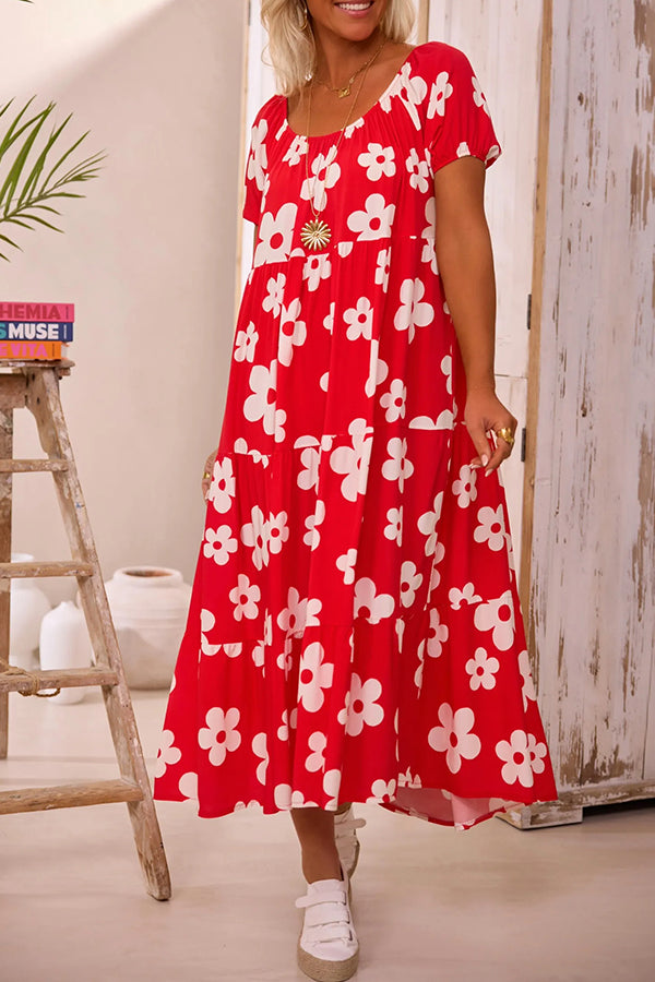 Plus Size Floral Print Off The Shoulder Dress