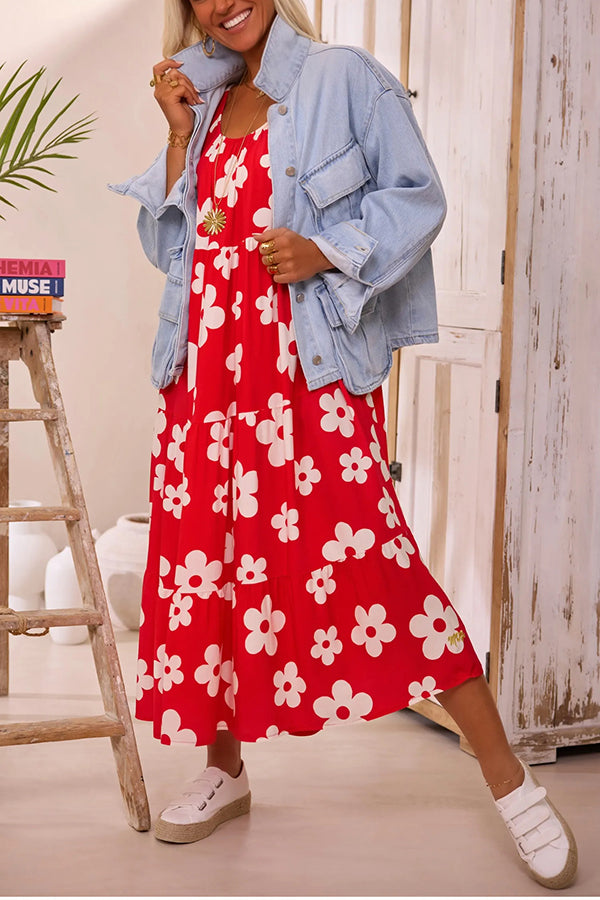 Plus Size Floral Print Off The Shoulder Dress