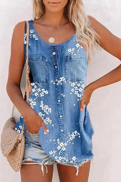 Plum Print Denim Vest