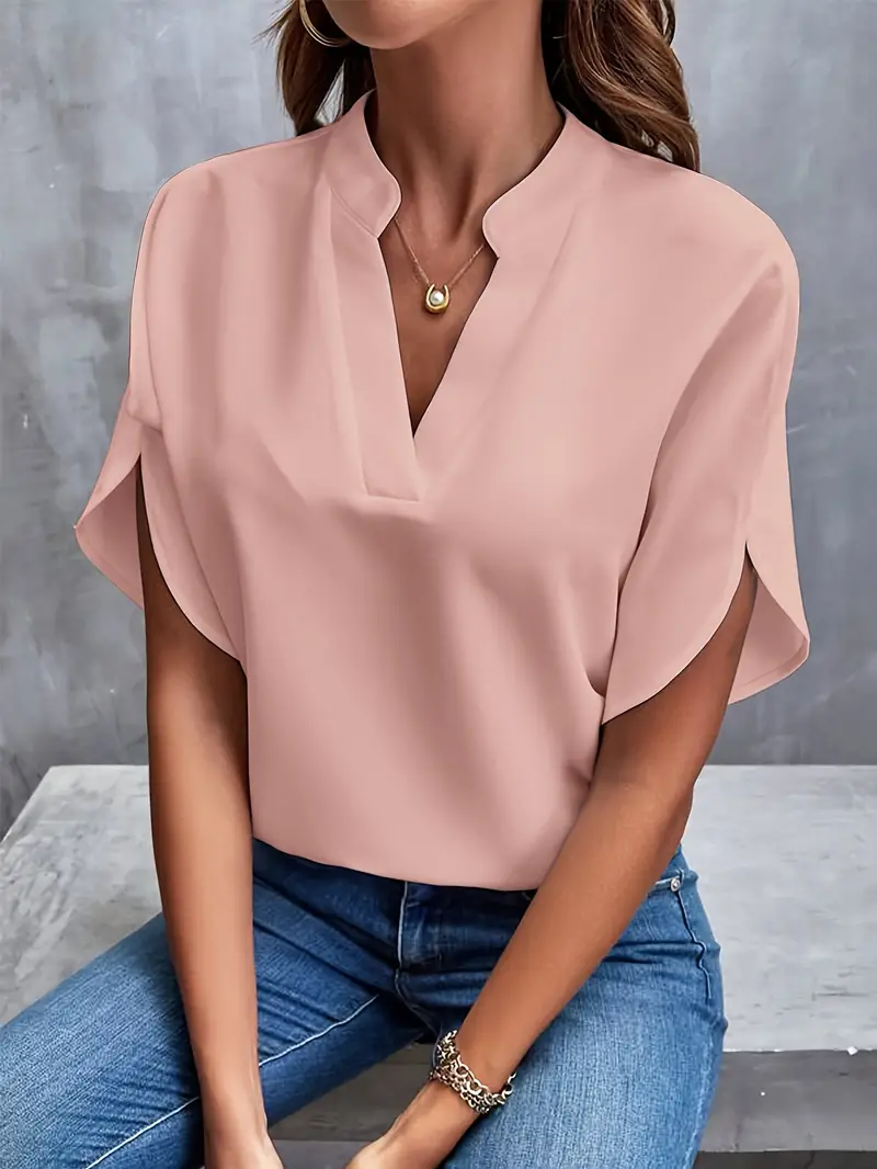 Elegant Semi-Sheer Solid Color Blouse