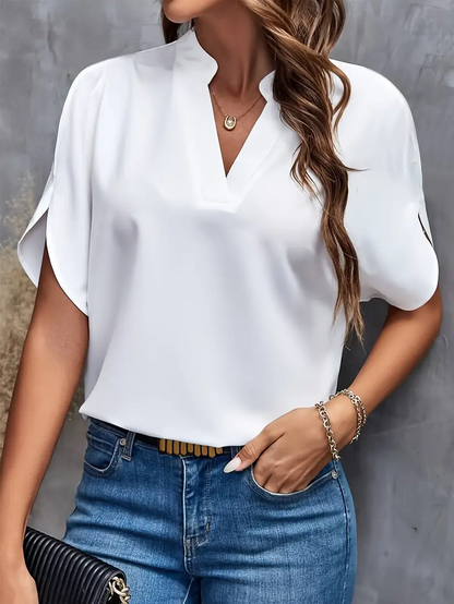 Elegant Semi-Sheer Solid Color Blouse