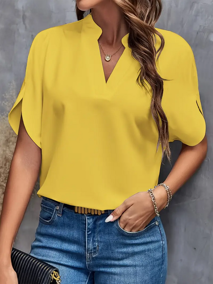 Elegant Semi-Sheer Solid Color Blouse