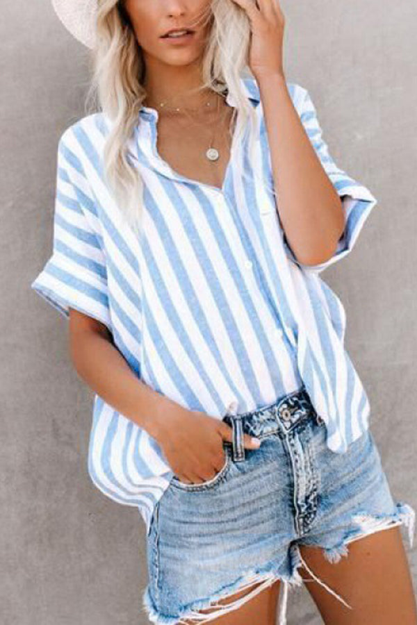 Chic Striped Button-Up Shirt - Breathable & Casual Fit for Spring/Summer