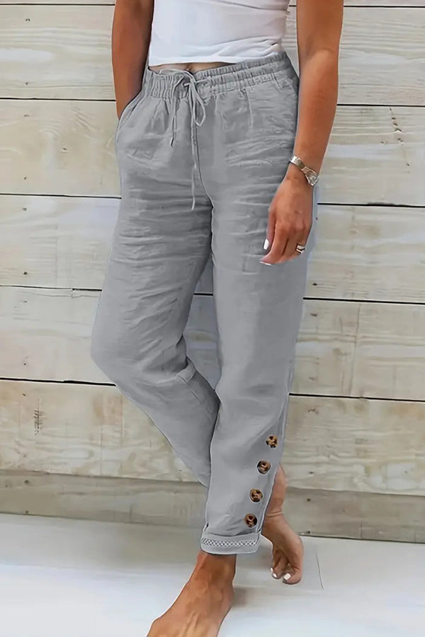 Solid Drawstring Waist Cotton Pants