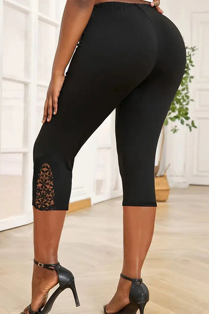 Solid Lace Stitching Capris Leggings