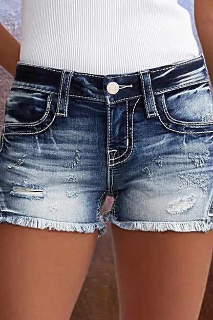 American Flag Embroidery Ripped Denim Shorts