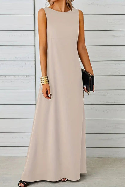 Maxi Tank Dress, Sleeveless Solid Casual Every Day Dress