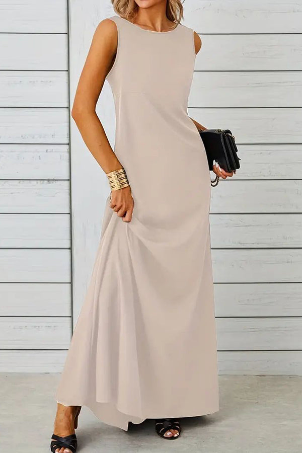 Maxi Tank Dress, Sleeveless Solid Casual Every Day Dress