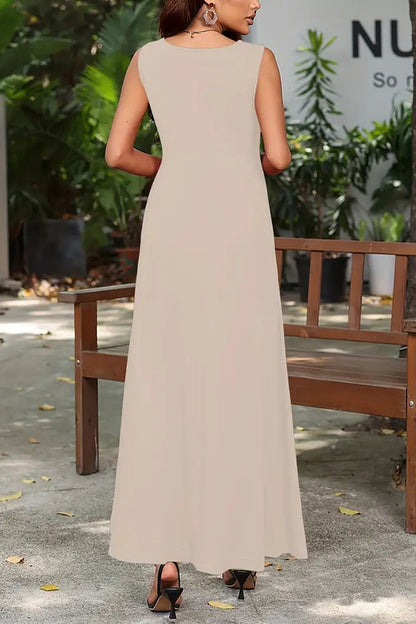 Maxi Tank Dress, Sleeveless Solid Casual Every Day Dress