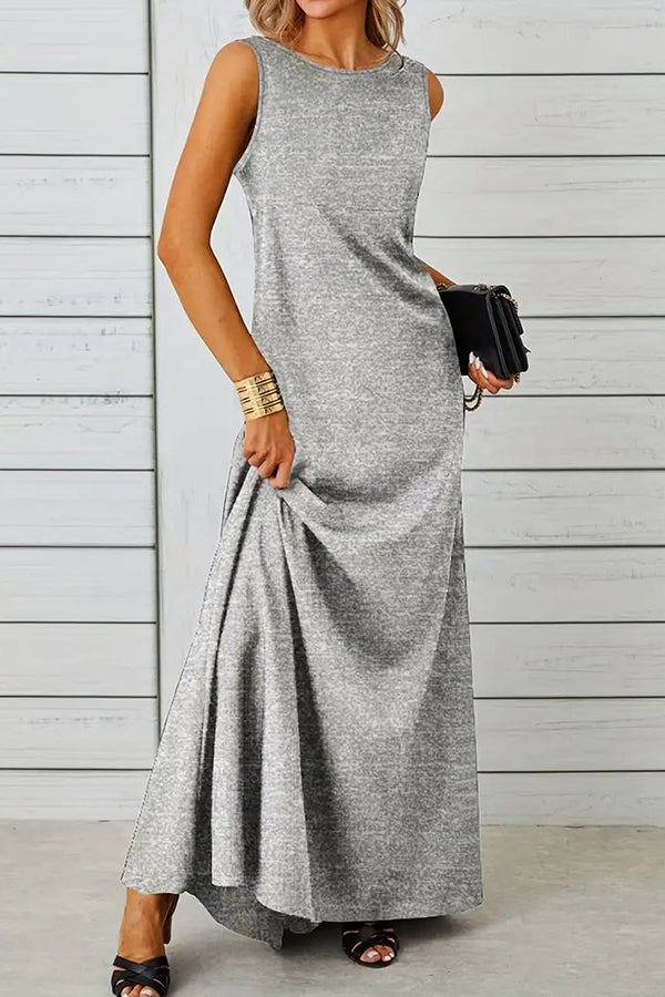 Maxi Tank Dress, Sleeveless Solid Casual Every Day Dress