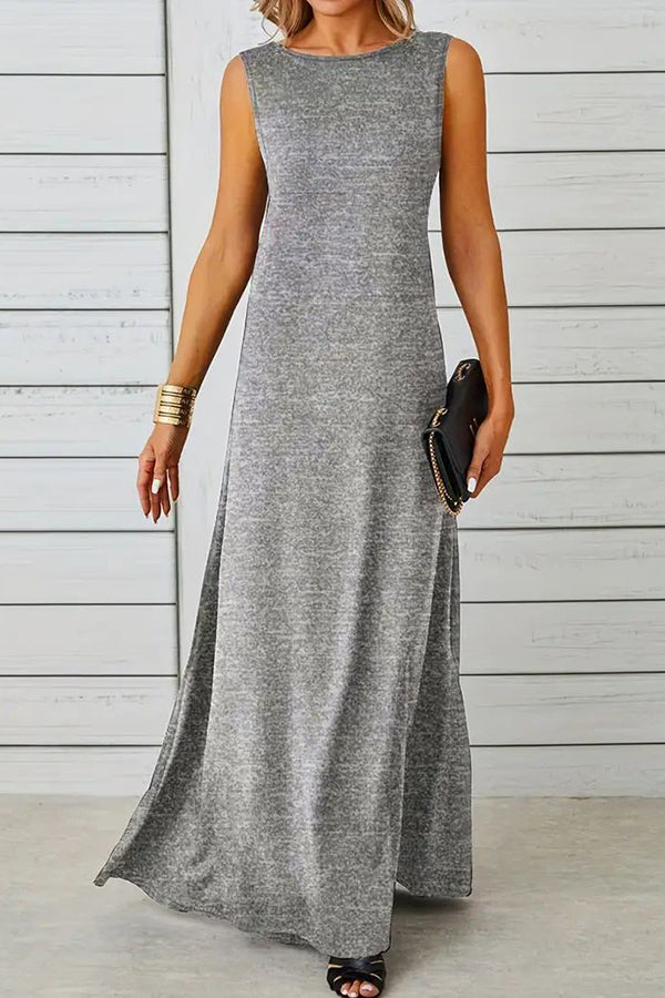 Maxi Tank Dress, Sleeveless Solid Casual Every Day Dress