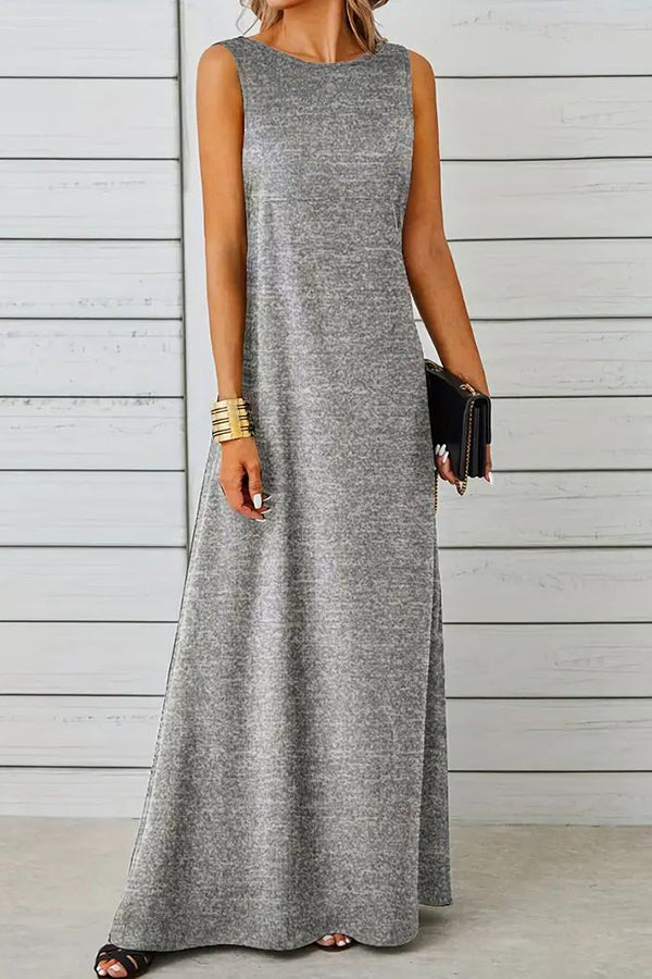 Maxi Tank Dress, Sleeveless Solid Casual Every Day Dress