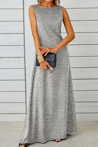 Maxi Tank Dress, Sleeveless Solid Casual Every Day Dress