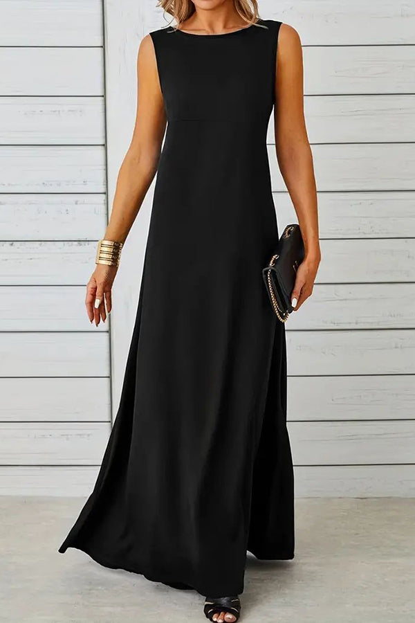 Maxi Tank Dress, Sleeveless Solid Casual Every Day Dress