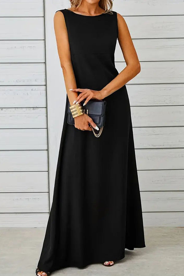 Maxi Tank Dress, Sleeveless Solid Casual Every Day Dress