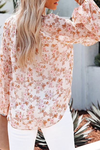 Chic Floral Print V-Neck Blouse