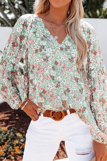 Chic Floral Print V-Neck Blouse