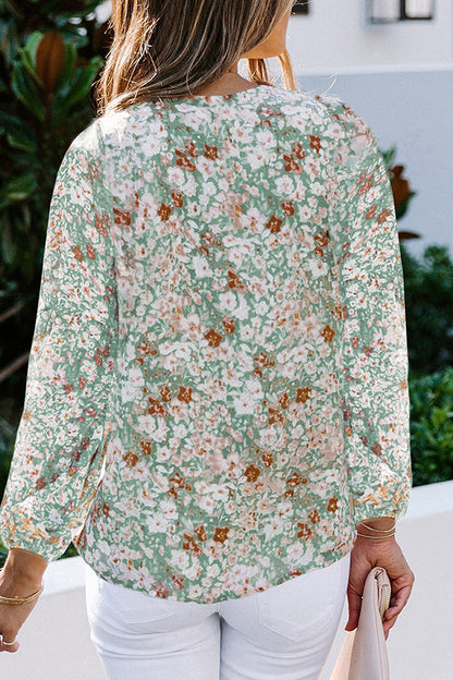 Chic Floral Print V-Neck Blouse