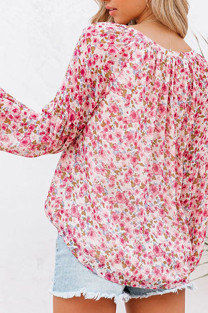 Chic Floral Print V-Neck Blouse