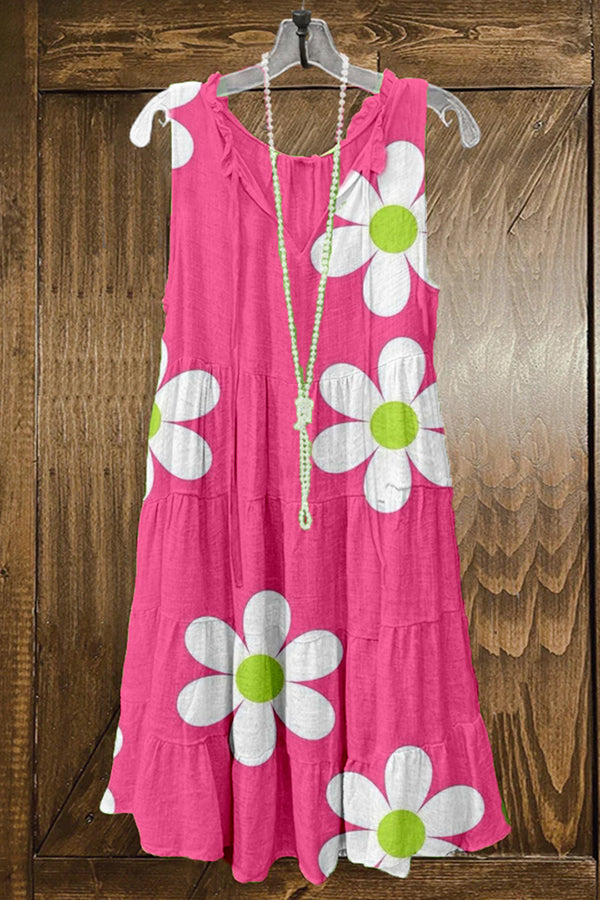 Hot Pink Printed Comfortable Sleeveless Dress