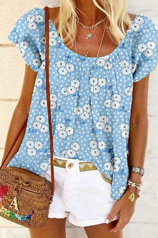 Blue Flower Print T-Shirt