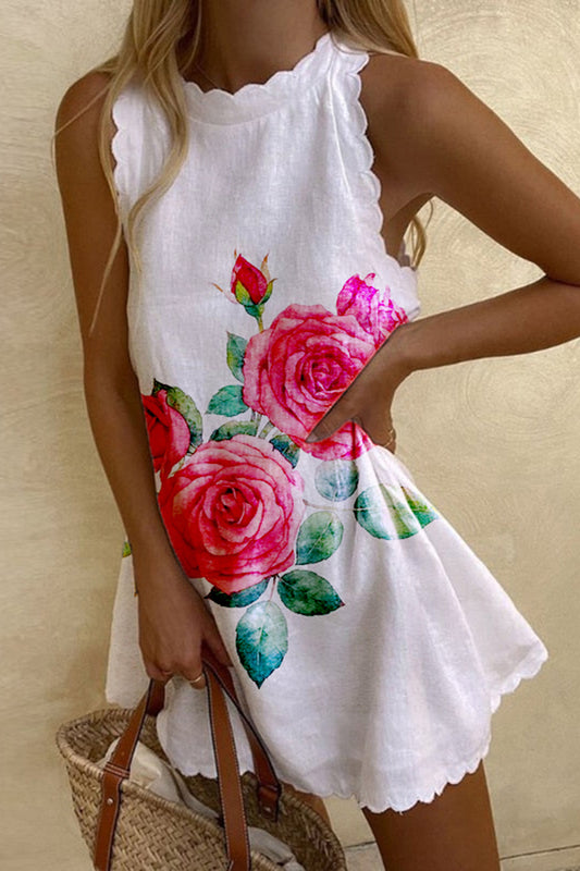 Rose Print Linen Dress