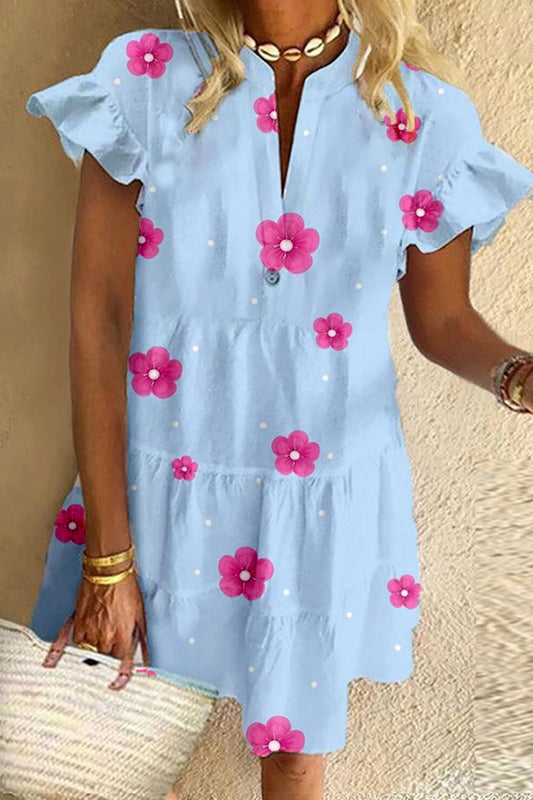 Glacier Blue Floral Cotton Dress