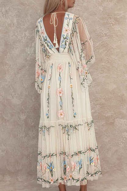 Floral Embroidered Mesh Dress