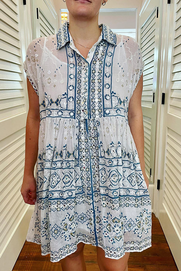 Ethnic Printed Linen Double Layer Dress