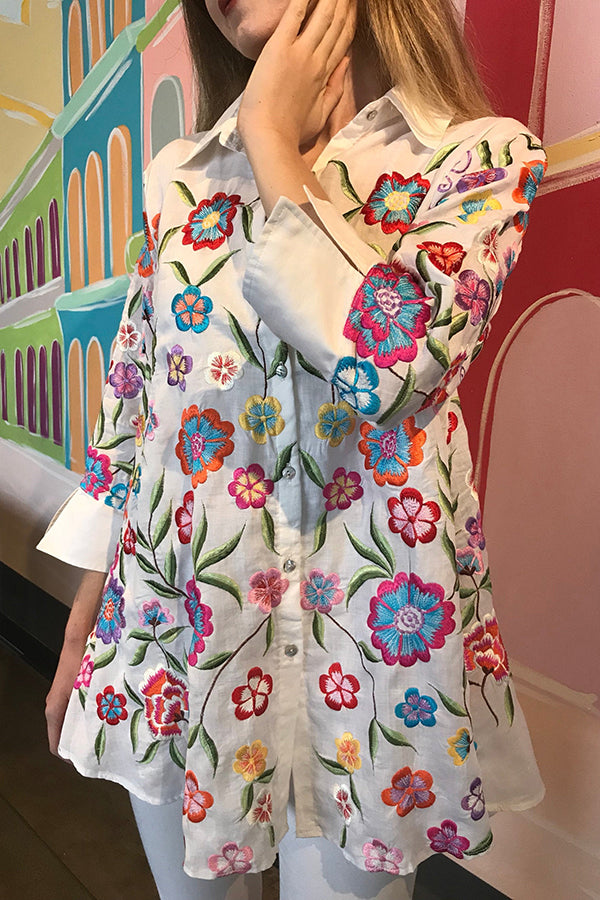 Floral Embroidered Cotton Shirt