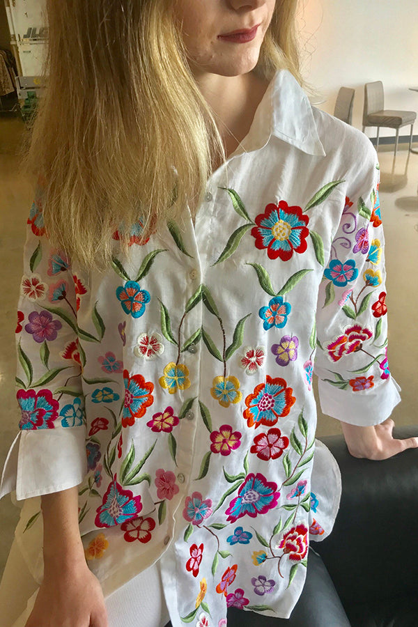 Floral Embroidered Cotton Shirt