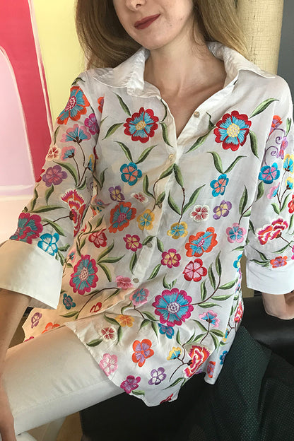 Floral Embroidered Cotton Shirt