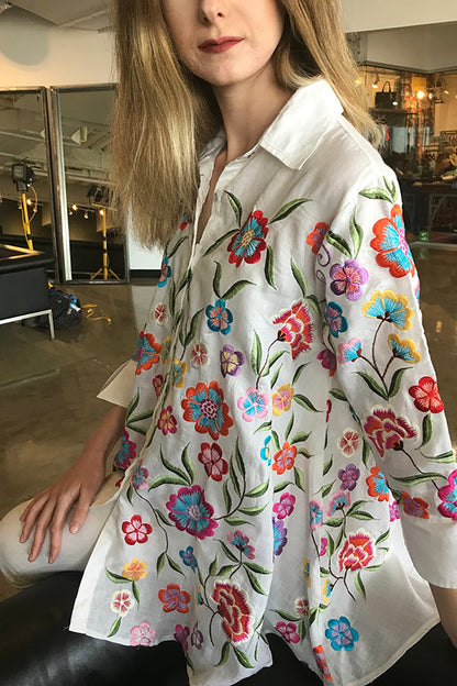 Floral Embroidered Cotton Shirt