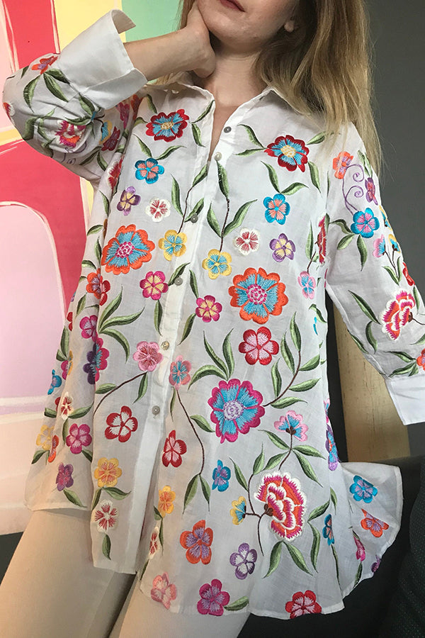 Floral Embroidered Cotton Shirt