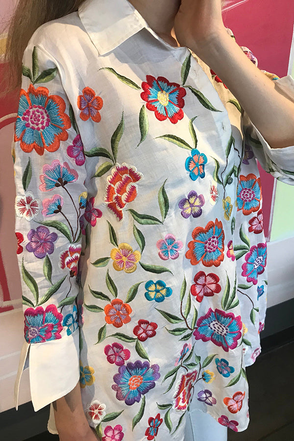 Floral Embroidered Cotton Shirt