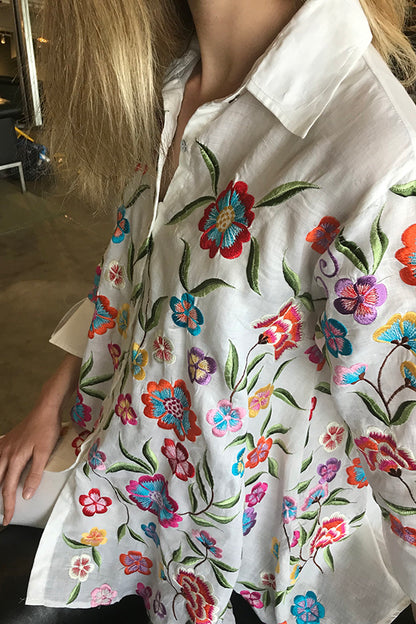 Floral Embroidered Cotton Shirt