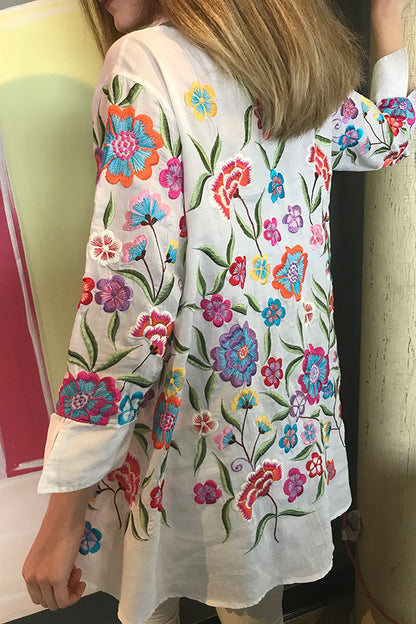 Floral Embroidered Cotton Shirt