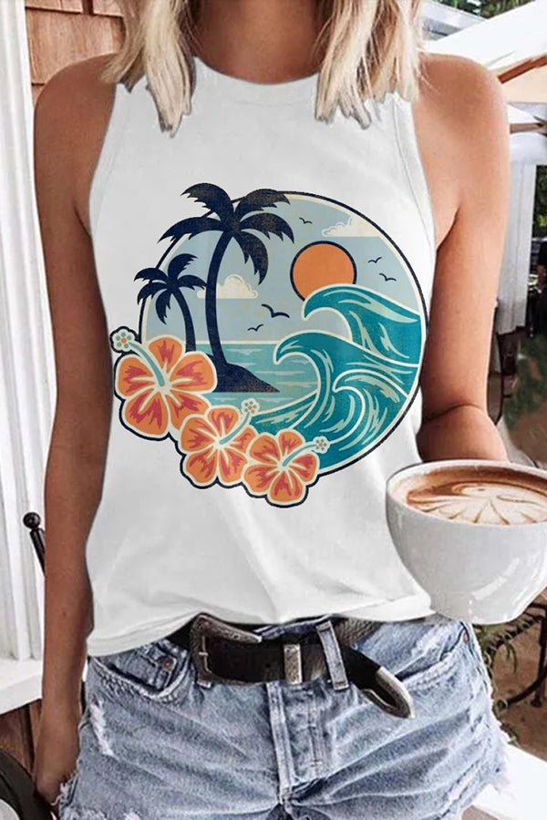 Coconut Tree Print Vacation Vest