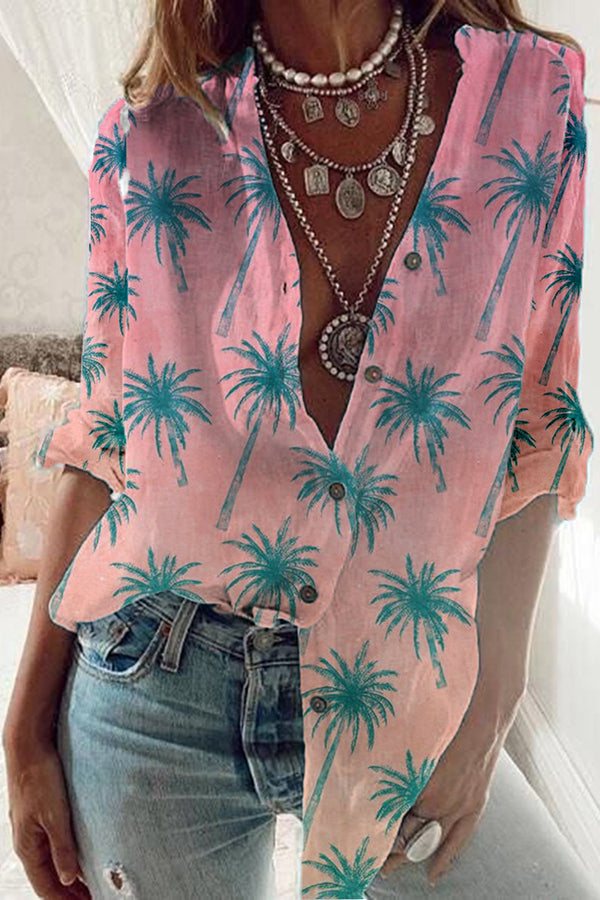 Coconut Tree Print Linen Shirt