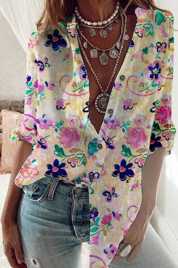 Colorful Floral Linen Shirt