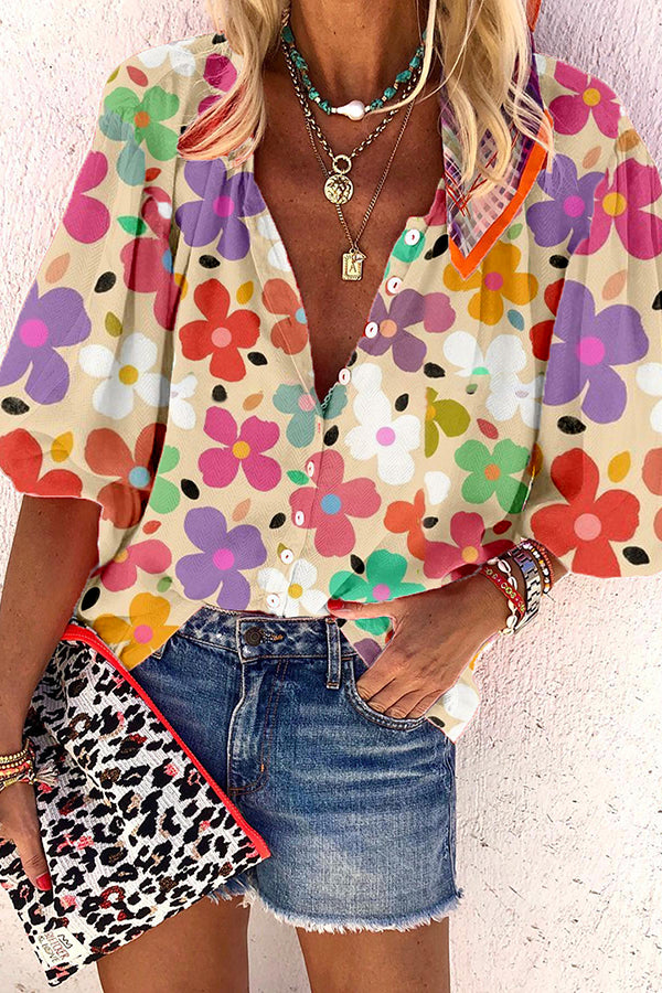 Cute Colorful Flower Print Shirt