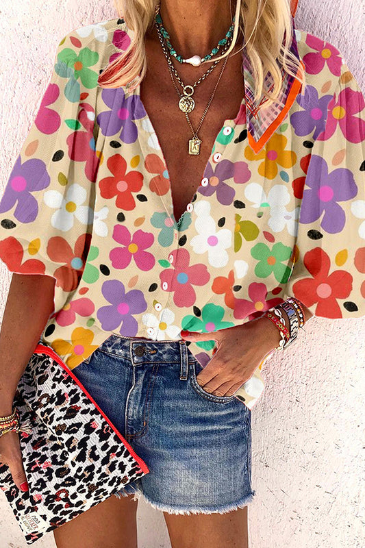 Cute Colorful Flower Print Shirt