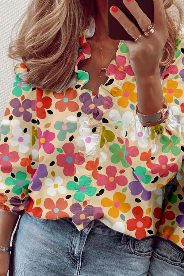 Cute Colorful Flower Print Shirt