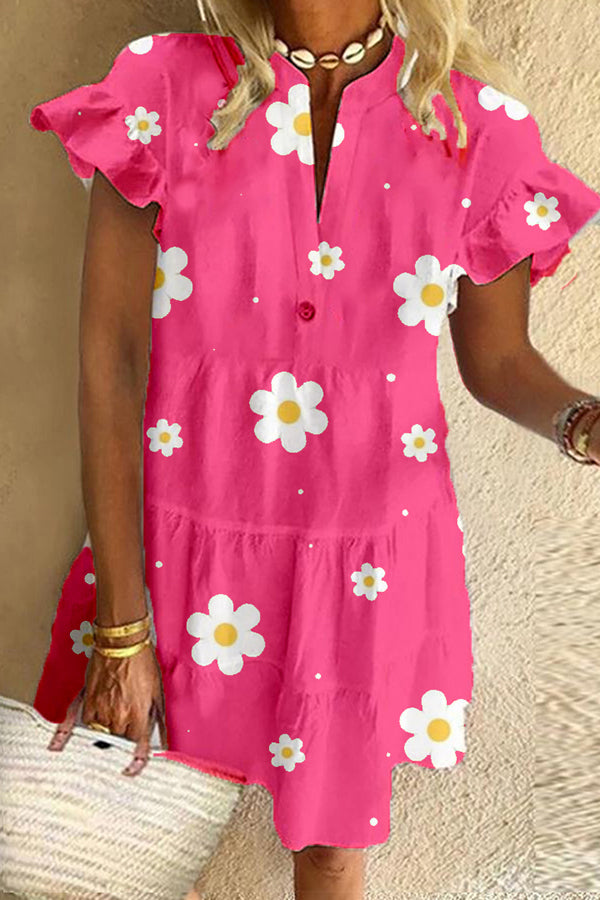 Cute Hot Pink Flower Print Dress