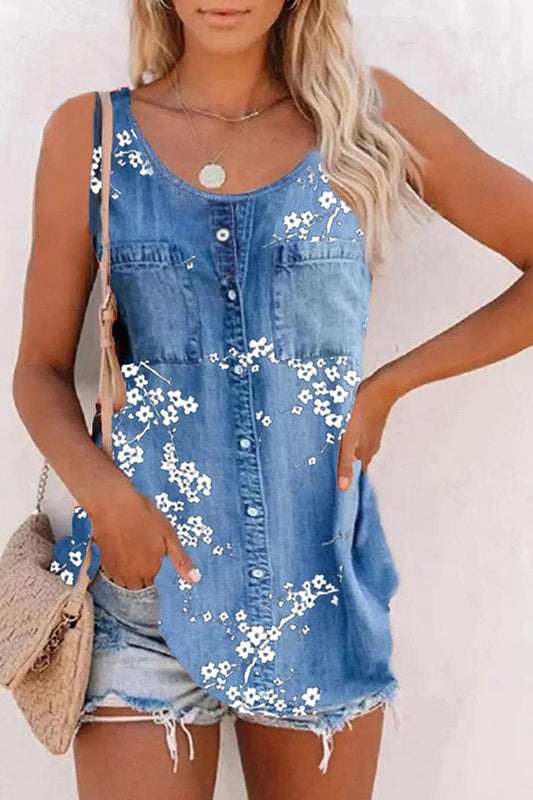 Floral Denim Tank Top