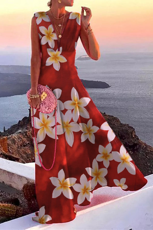 Elegant Print Sleeveless Maxi Dress