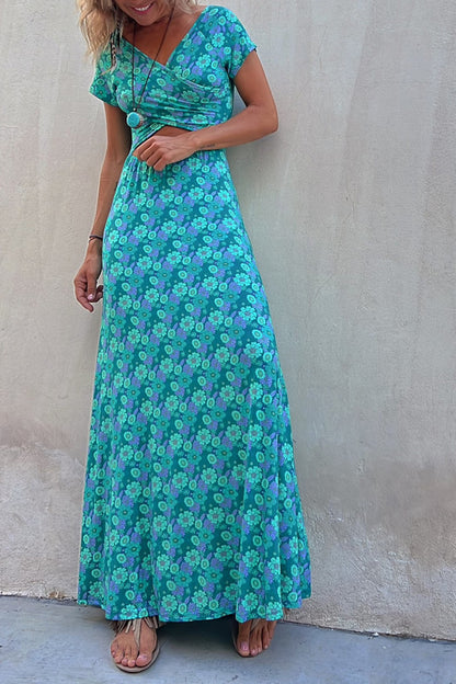 Coastal Kisses Floral Hollow Reversible Two Ways Stretch Maxi Dress