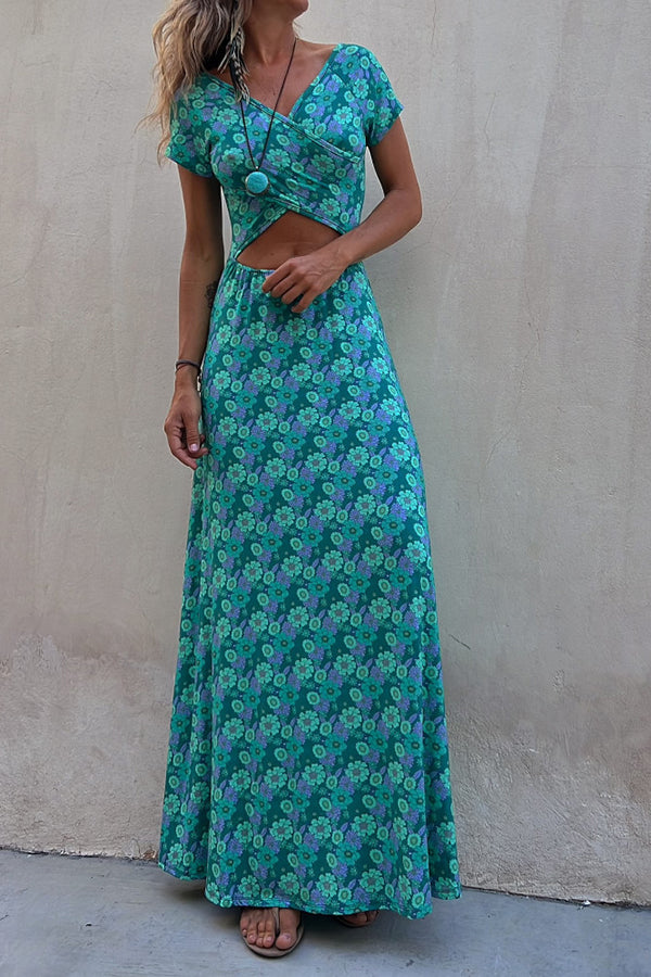 Coastal Kisses Floral Hollow Reversible Two Ways Stretch Maxi Dress