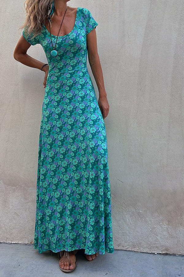 Coastal Kisses Floral Hollow Reversible Two Ways Stretch Maxi Dress